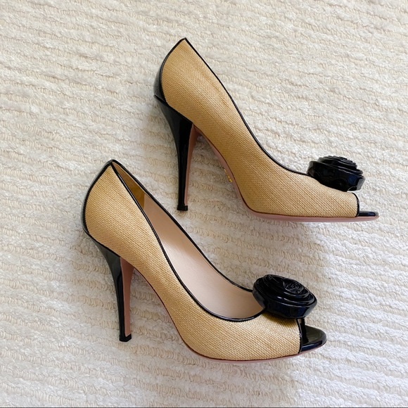 Prada peep toe raffia pumps - Picture 9 of 16